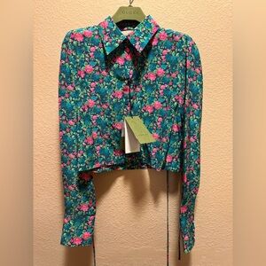New Authentic Gucci Floral Silk Button Shirt and Bikini Top Size 40 / US S
